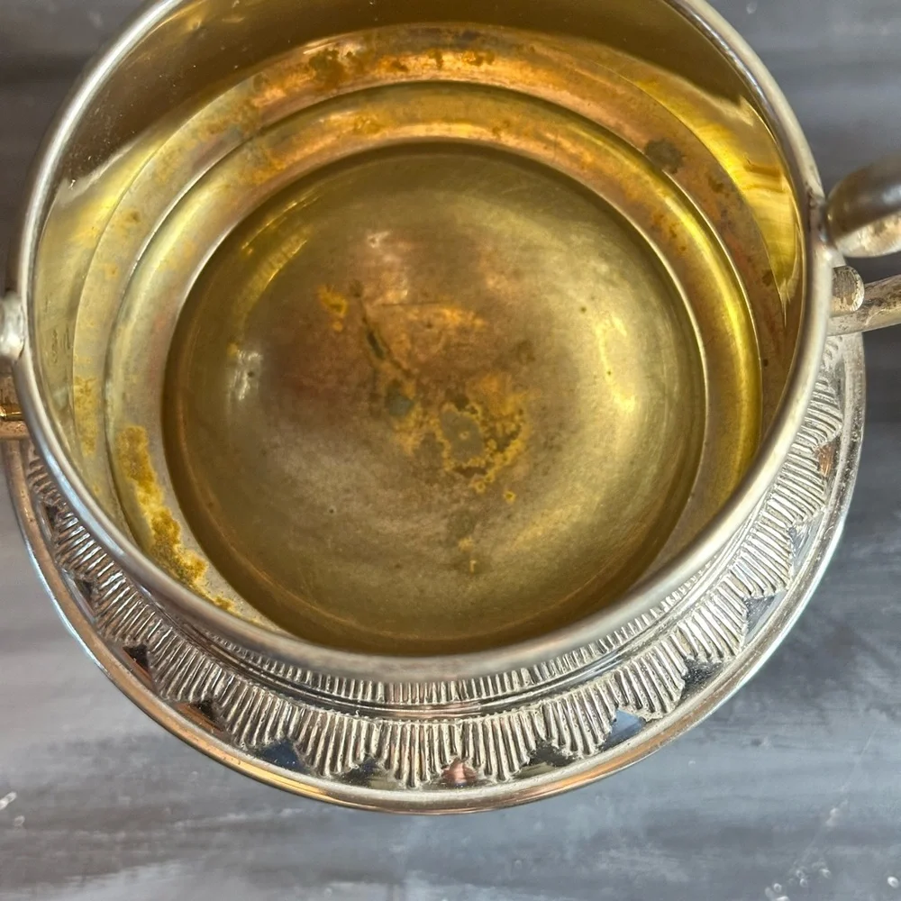 Antique ornate footed sugar and creamer set silver and gold plated Swedish 1940